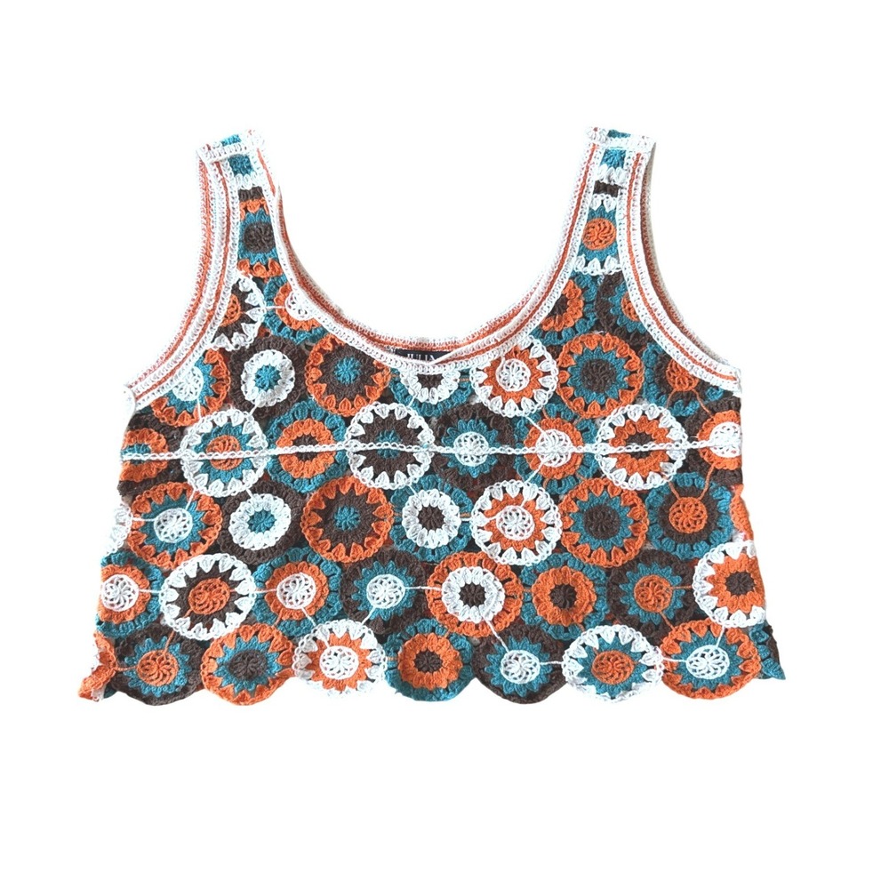 Julia by Love J Crochet Tank Top Womens Medium Multi Color Boho Festival